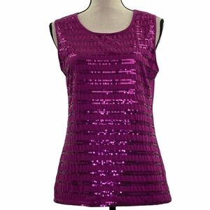 PASSPORTS Purple Sequined Sleeveless Blouse Medium